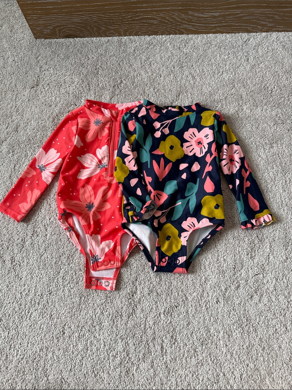Toddler Floral Long-Sleeve One-Piece Swimsuit - Pink & Navy